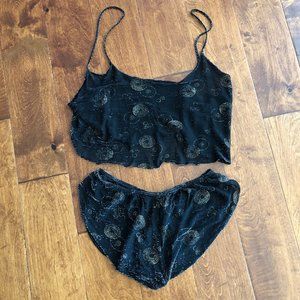 Vintage Visions Black Semi Sheer Lingerie (2 pcs set )- Size Small/Med